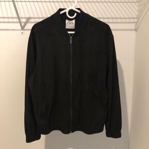 Zara Black Faux Suede Bomber Jacket NWOT size large L